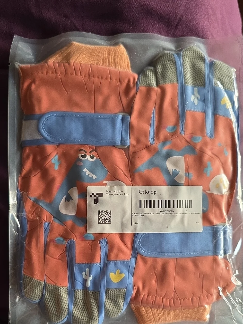 Kids Orange & Blue Waterproof Ski Gloves